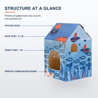 Maison et griffoir pour chat sur le thème de l'océan, en carton imprimé poissons et vie marine, pour chats d'intérieur de grande taille, vente en gros, direct usine