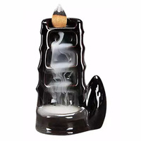 Quemador de incienso de cascada de cerámica con junta de bambú, quemador de incienso de reflujo, decoración budista, regalo de aromaterapia para el hogar