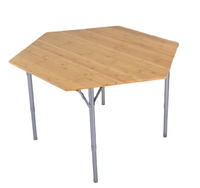 Mesa Plegable de Bambú para Exteriores Nengfeng NF-TB con Base de Acero Inoxidable, Diseño Portátil que Ahorra Espacio, Forma Hexagonal, 1 Año de Garantía