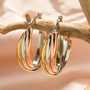 ต่างหูห่วงเกลียวทรงเรขาคณิต ดีไซน์ทันสมัย ชุบทอง 18k สแตนเลสกันน้ำ รุ่นใหม่ล่าสุด แฟชั่นสุดฮิต สำหรับทุกเพศ - Product Image 4