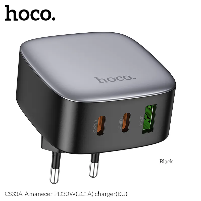 HOCO CS33A 멀티 포트 전화 충전기 EU PD30W 빠른 충전 모바일 여행 벽 충전기 USB-C 노트북 플러그 빠른 어댑터