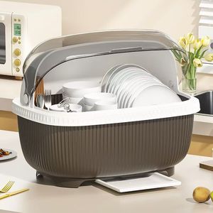 Extra <b>Large</b> <b>Plastic</b> Dish Rack Xl Flip Top Lid Oval Shape Kitchen Draining Rack Drawer Style Storage <b>Box</b> - Product Image 1