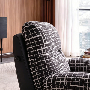 Fauteuil d'appoint pivotant moderne en velours à carreaux noir et blanc, avec pieds en bois, design ergonomique pour salon et salle à manger - Product Image 2