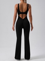 Nouvelle combinaison longue sans couture style européen et américain, dos nu, en Spandex/Nylon, effet galbant fessier, pour le sport
