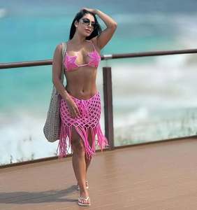 Set Top e Gonna in Macramè Fatto a Mano per Donna, Abbigliamento da Festa e Spiaggia, Stile Bohémien, 100% Poliestere, Copricostume Bikini Senza Schienale - Product Image 1