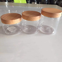 Bocaux en plastique PET ronds transparents givrés avec couvercle en bois, vides, de 30 ml, 50 ml, 100 ml, 4 oz, 200 ml, 8 oz, 250 ml, 300 ml, 500 ml