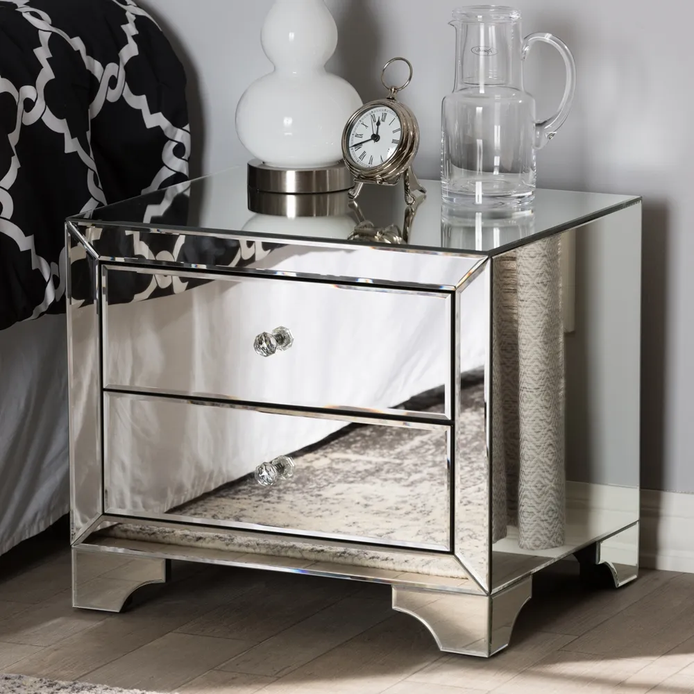 Wholesale Price Luxury Mirrored Two Drawers Nightstand Bedside Table End Table For Home Hotel Bedroom Furniture