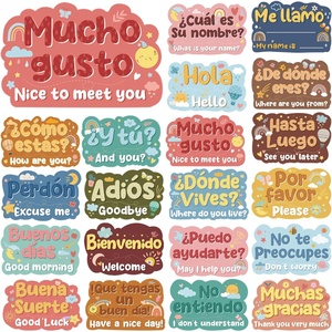 Poster per Aula Scolastica in Stile Boho Spagnolo con Traduzione in Inglese, Decorazione Riutilizzabile per Bacheca, per Insegnanti e Apprendimento Prescolare - Product Image 1