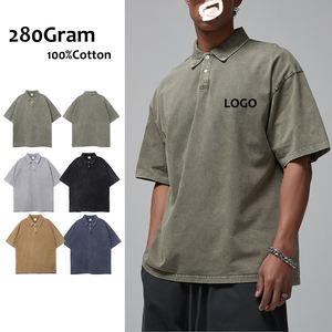 <span class=keywords><strong>Polo</strong></span> de algodón batik de doble hilo para hombre, estilo urbano, con cuello vintage desgastado, botones y dobladillo dividido, manga corta - Product Image 1