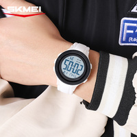 SKMEI 2458 jam tangan olahraga Digital, arloji warna putih Stopwatch waktu ganda