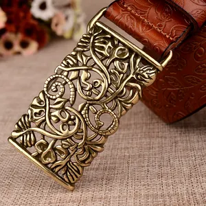 Factory Custom Fashion Belt Women's Hollow Flower Design Cowhide Leather Belt With Alloy Pin Buckle