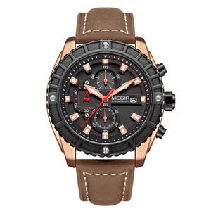 <span class=keywords><strong>MEGIR</strong></span> 2119G Tendance Haute Qualité Nouveau Design Logo Personnalisé <span class=keywords><strong>Prix</strong></span> Bas En Vente Multifonction Hommes Montres À Quartz Bracelet En Cuir Véritable - Product Image 3
