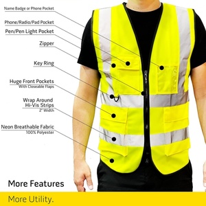 เสื้อกั๊กทำงานโพลีเอสเตอร์ 100% ลดราคาพิเศษ พร้อมกระเป๋าหลายช่อง รับสกรีนโลโก้ เสื้อแจ็คเก็ตนิรภัย - Product Image 6