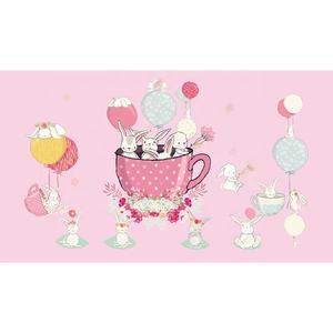 วอลเปเปอร์ติดผนังลายการ์ตูนกระต่ายสีชมพูในบอลลูนลมร้อนแบบ 3 มิติ สำหรับตกแต่งห้องเด็ก - Product Image 4
