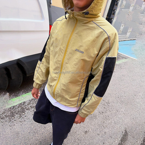 Custom Patchwork Print Design Windbreaker Outdoor Nylon <b>Zip</b> <b>Up</b> <b>Jackets</b> 3m Reflective Stripe Hooded Water Proof Windproof <b>Jackets</b> - Product Image 2