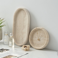 Plateau en pierre de marbre naturel travertin beige rond ovale bijoux vanité bougies plateau de rangement décoratif
