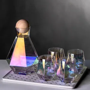 Modern Style Rainbow Lead Free Crystal Glass Wine Decanter and Glass Set Water Pitcher Copa de Vino de Cristal Licorera