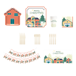 DAMAI New Design Christmas Festival Party Supplies House Square Shape Dessert Paper Plate Disposable Tableware Set - Product Image 2