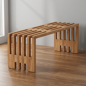 Nuevo Banco Moderno Minimalista de Madera de Teca Thalcone sin Respaldo para Exteriores, Comedor, Parque, Patio, Jardín, Asientos de Madera con Listones Ecológicos - Product Image 3