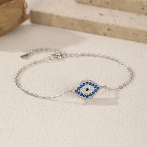 S925 Silver Chain <b>Bracelet</b> With Blue Crystal style Eye Rhodium Plated Classic Unisex Everyday Wear Jewelry - Product Image 3