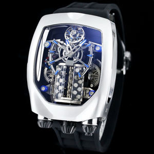 Montre automatique squelette pour homme, polyvalente et tendance, inspirée des supercars, avec bracelet noir et accents bleus, montre-bracelet mécanique de luxe sportive - Product Image 1