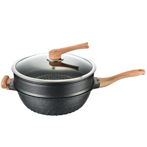 Die-Cast Maifan Stone Non-Stick Frying Pan With Steamer Lid Round Flat Bottom For Cooking Stir Fry Wok 32Cm - Product Image 1