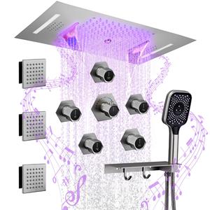 Luxurious Stainless Steel Constant-temperature Overhead <b>Shower</b> <b>System</b> Rainfall 64-color LED Lights Modern Design Hotel Use BXW-0 - Product Image 2