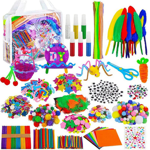 <span class=keywords><strong>Kit</strong></span> de fournitures d'artisanat DIY pour enfants, 1000 pièces, matériel en papier, feutre coloré, paillettes, <span class=keywords><strong>pompons</strong></span>, plumes, boutons, cure-pipes pour l'artisanat - Product Image 2