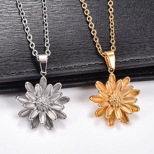 Collar con Colgante de Flor de Margarita en Acero Inoxidable para Mujeres y Hombres, Cadena Metálica, Joyería Boho, Accesorios para Manualidades, Regalo - Product Image 1