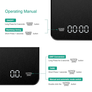 टाइमर 3 किलो/0.1g usb रिचार्जेबल स्मार्ट फूड वेट स्केल काले मिनी इलेक्ट्रॉनिक कॉफी स्केल - Product Image 4