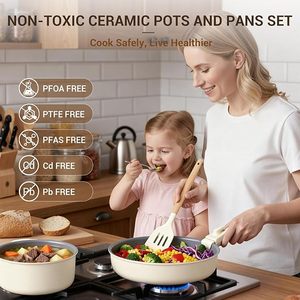 Poêles à sauter et casseroles de cuisine chinoises bon marché 18 pièces en céramique blanche antiadhésive pour la cuisine de camping ensembles d'ustensiles de cuisine - Product Image 3