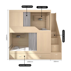 4-Bett Kombiniertes Kapsel-Etagenbett mit Sichtschutzvorhang, Aufbewahrungsschubladen, Regalen, Holz-Schlafsaalbett für Jugendherbergen und Ferienwohnungen - Product Image 4
