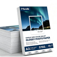 Papier photo brillant recto simple A3 297x420mm, 20 feuilles + 1 feuille d'essai gratuite pour imprimante jet d'encre, affiches et impressions photo