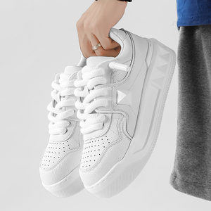 Men's Trendy White Casual Board Shoes with Thick <b>Soles</b> Increased <b>Inner</b> Height Breathable Versatile Luxury Designer Shoes - Product Image 5