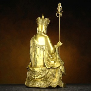 Statue de Bodhisattva Ksitigarbha en laiton assis sur un lotus, ornement de bureau fait main de Tongling - Product Image 2