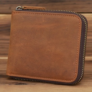 Boshiho Men's Crazy Horse Genuine Leather RFID Blocking Credit <b>Card</b> <b>Holder</b> <b>Wallet</b> Zipper Coins Pocket Money Clip - Product Image 4
