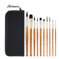 Hechunzi – Lot de 10 pinceaux d'artiste à poils en nylon, manche en bois, virole dorée, pour aquarelle, avec étui, pour étudiants et artistes