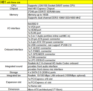 H81h61 Máy tính để bàn Bo mạch chủ LGA 1150/1155 <span class=keywords><strong>Intel</strong></span> I7 i5 i3 NVMe M.2 USB3.0 SATA - Product Image 6