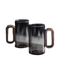 Nouvelle conception – Tasse en verre monocouche grande capacité (301-400 ml) avec poignée en bois – Style moderne et artistique unique – Portable et réutilisable