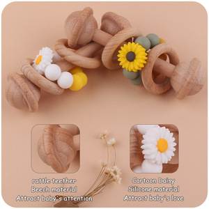 Nouveau jouet de dentition pour bébé en bois de hêtre, jouet de dentition à perles en silicone, petit jouet de dentition en silicone <span class=keywords><strong>marguerite</strong></span>, anneaux de dentition en bois pour bébé, sans BPA - Product Image 6
