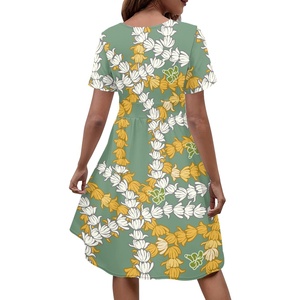 Maile stile <span class=keywords><strong>Ti</strong></span> Leaf stampa floreale con scollo a V abiti da donna all'ingrosso Hawaii fiori Lei Casual estate abito da spiaggia - Product Image 2