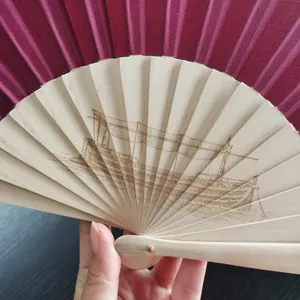 High Quality Plastic Ribs Custom Printed Folding Hand Fan Bamboo Hand Fan Wood Hand Fan