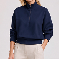 Sweat-shirt décontracté en molleton de coton pour femme, col montant zippé 1/4, idéal pour l'automne