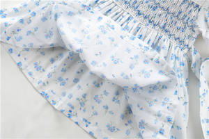 Robes d'été smockées pour filles, motif floral, robe bébé bleu ciel, vêtements décontractés vintage pour enfants, vente en gros, B114313 - Product Image 6