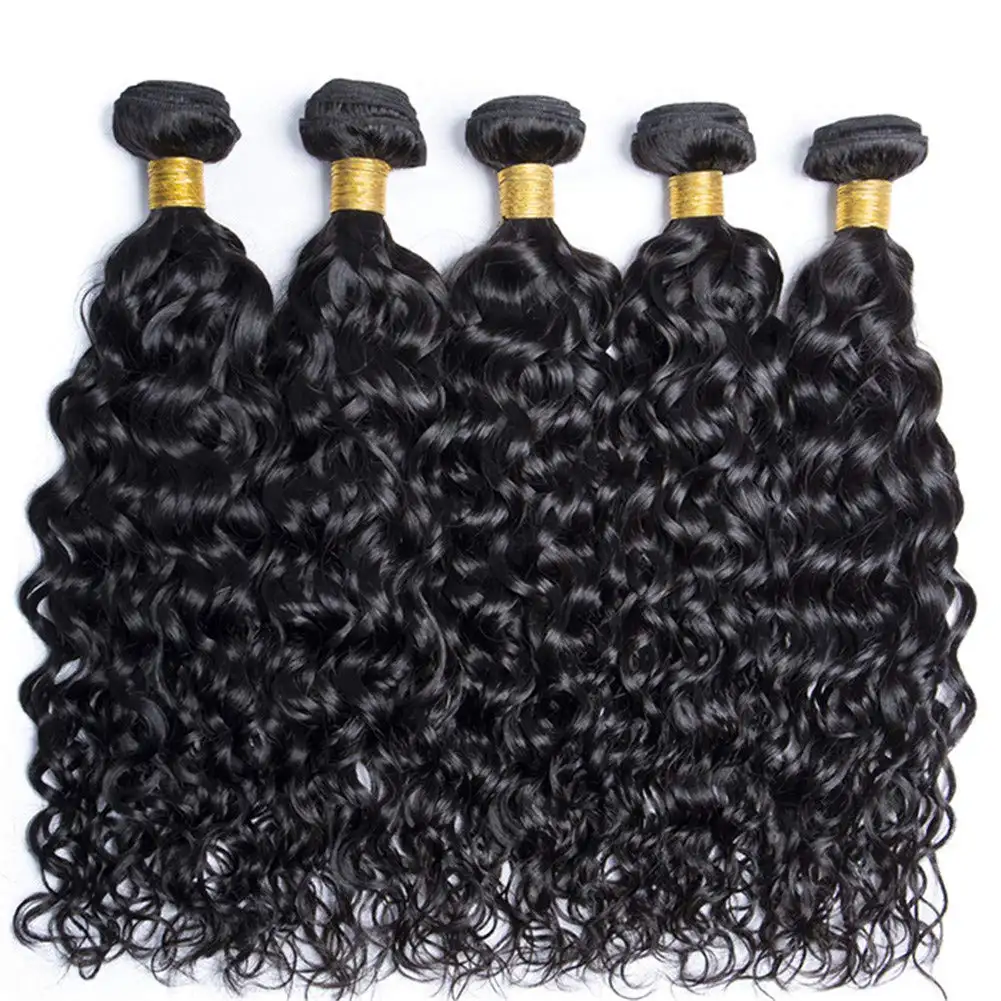 XuChangNo Tangle Remy Peruvian 10A Water Wave Bundles,Unprocessed Water Wave Curly Raw Human Hair Weave BundlesHair Extensions