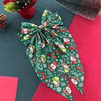 Barrette à cheveux Noël imprimée avec grand nœud, double couche et longue queue, motif bonhomme de neige et sapin, accessoire capillaire cadeau pour femmes et filles