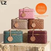 Trousse de Toilette Matelassée en Cuir Véritable LZ Manufacturer pour Femme avec Étiquette de Bagage – Organisateur de Maquillage et de Voyage