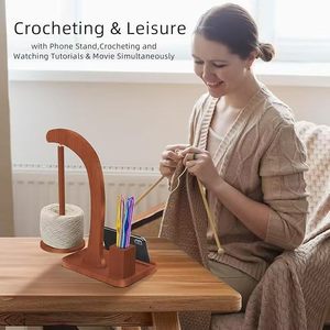Wooden Yarn Spool Holder 7.5 Inch Rotatable Knitting Rack With Phone <b>Stand</b> Desktop Storage For Yarn Balls - Product Image 4
