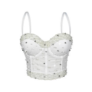 Nouveau haut en polyester à bretelles fines, sans bretelles, à motif de perles et de diamants, pour Noël, le festival du printemps, effet flash, corset à os de poisson, coupe ajustée, amincissant - Product Image 4