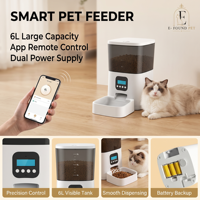 Meilleure vente Distributeur automatique de nourriture sèche pour chat, écologique, programmable, 6L, rechargeable, en plastique, avec écran LCD et système anti-colmatage, forme carrée
